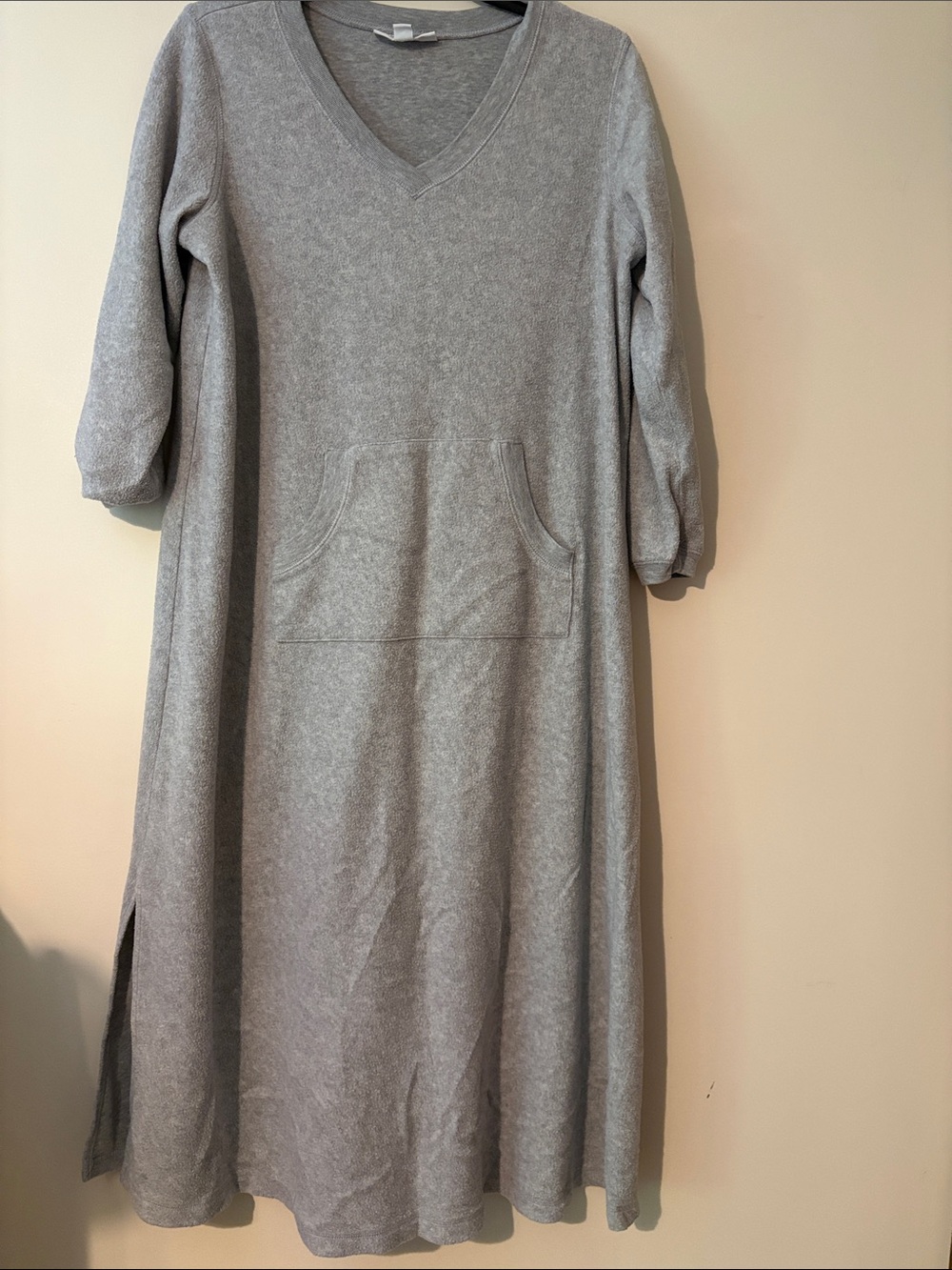 Dreams & Co. Plus Size Heather Grey Long Sleeves Sherpa Long Lounger Pjs 14/16